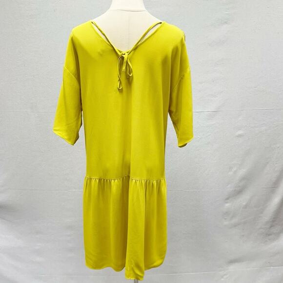 Eileen Fisher Drop Waist Shift Dress Back Tie Lagenlook in Yarrow Citron Size XS - Picture 9 of 16